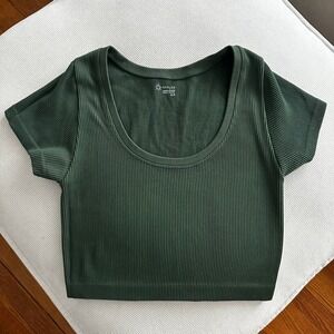 Medium Green Aerie OFFLINE Ribbed Seamless Real Good Crop Top
